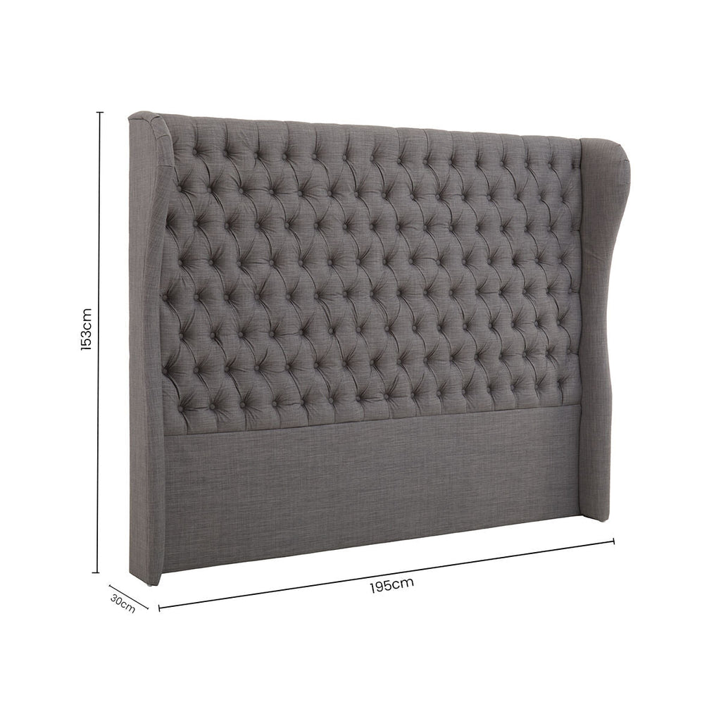 Orsina Parkside Grey Wingback Super King Headboard | Button Tufted