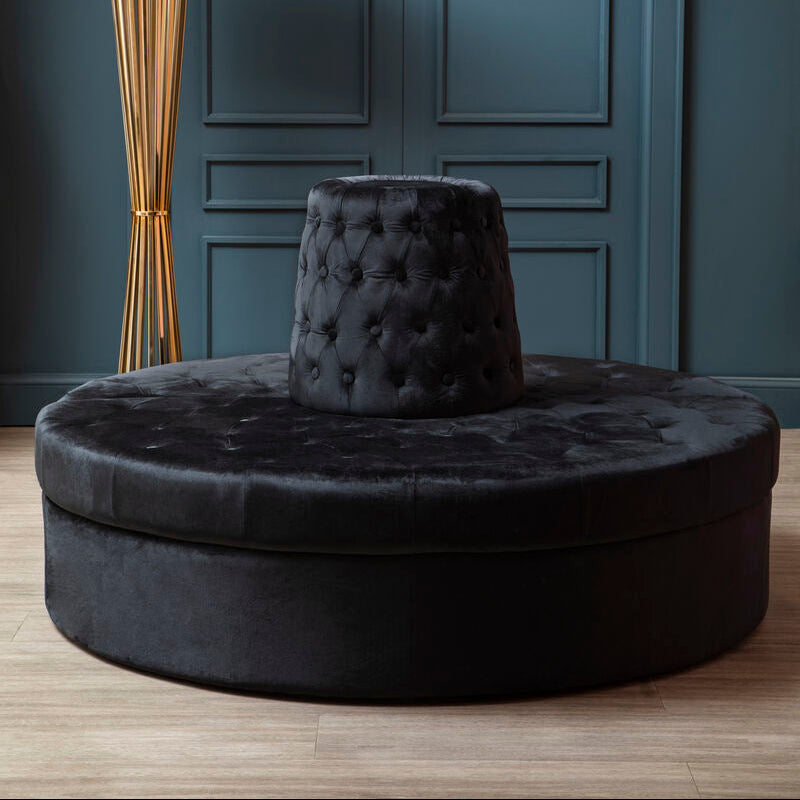 Orsina Hartford Black Velvet Modular Round Sofa | Tufted Seating