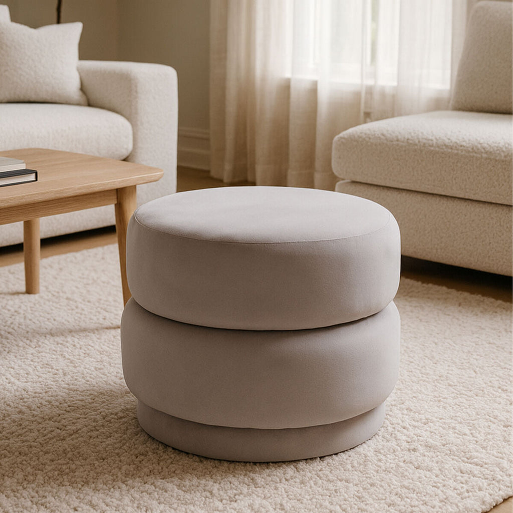 Orsina Hartford Mink Velvet Oval Pouffe – Tufted Ottoman Vanity Seat