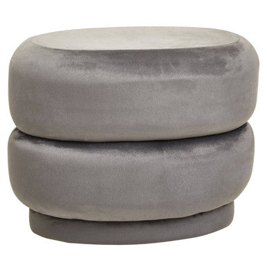 Orsina Hartford Grey Velvet Oval Pouffe – Modern Tufted Accent Stool