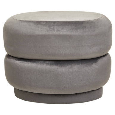 Orsina Hartford Grey Velvet Oval Pouffe – Modern Tufted Accent Stool