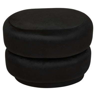 Orsina Hartford Black Velvet Oval Pouffe – Tufted Vanity Stool