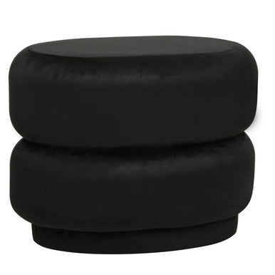 Orsina Hartford Black Velvet Oval Pouffe – Tufted Vanity Stool