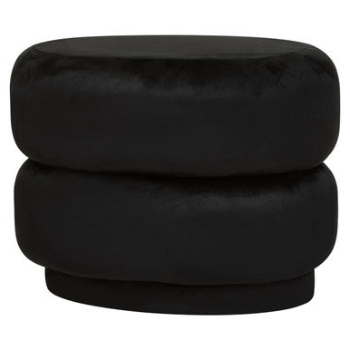 Orsina Hartford Black Velvet Oval Pouffe – Tufted Vanity Stool