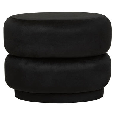 Orsina Hartford Black Velvet Oval Pouffe – Tufted Vanity Stool
