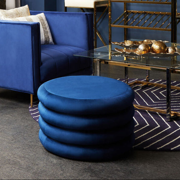 Orsina Hartford Round Velvet Pouffe – Midnight Navy Blue Footstool