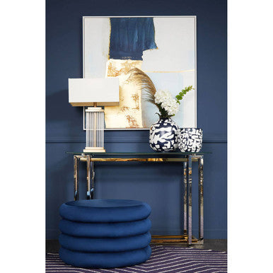 Orsina Hartford Round Velvet Pouffe – Midnight Navy Blue Footstool