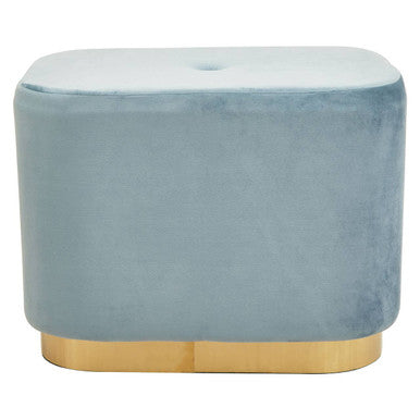 Orsina Hartford Blue Velvet Pouffe – Rectangular Ottoman with Gold Base