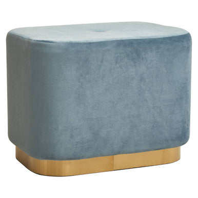 Orsina Hartford Blue Velvet Pouffe – Rectangular Ottoman with Gold Base