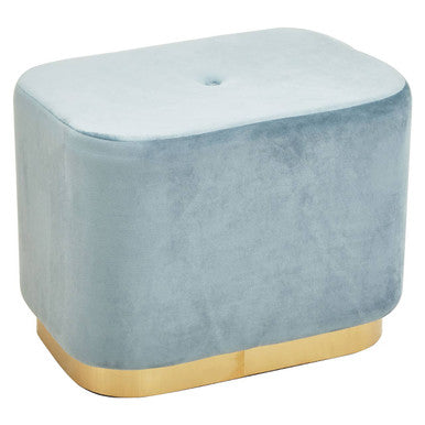 Orsina Hartford Blue Velvet Pouffe – Rectangular Ottoman with Gold Base