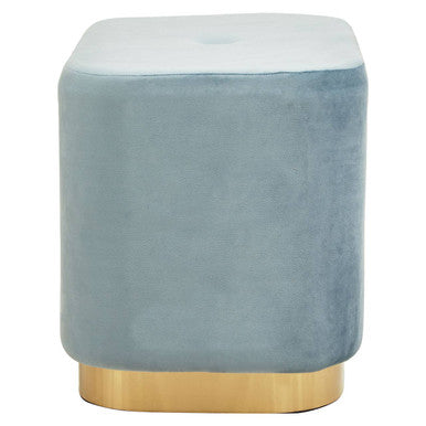 Orsina Hartford Blue Velvet Pouffe – Rectangular Ottoman with Gold Base