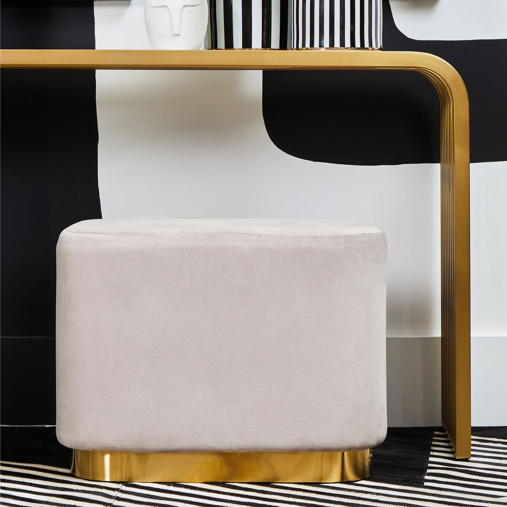 Orsina Hartford Mink Velvet Pouffe | Matte Gold Rectangular Ottoman