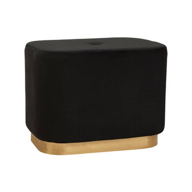 Orsina Hartford Black Velvet Pouffe | Matte Gold Rectangular Ottoman