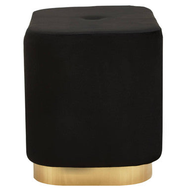 Orsina Hartford Black Velvet Pouffe | Matte Gold Rectangular Ottoman