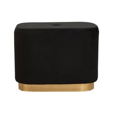 Orsina Hartford Black Velvet Pouffe | Matte Gold Rectangular Ottoman