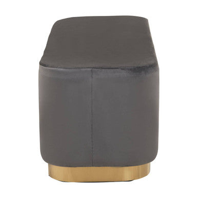 Orsina Hartford Grey Velvet Bench | Modern Matte Gold Metal Base