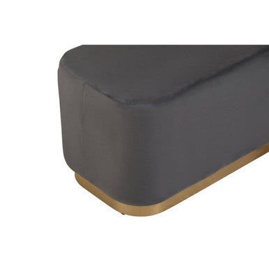 Orsina Hartford Grey Velvet Bench | Modern Matte Gold Metal Base