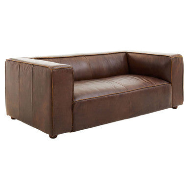 Orsina King 2 Seater Antique Brown Leather Sofa – Modern Compact Design