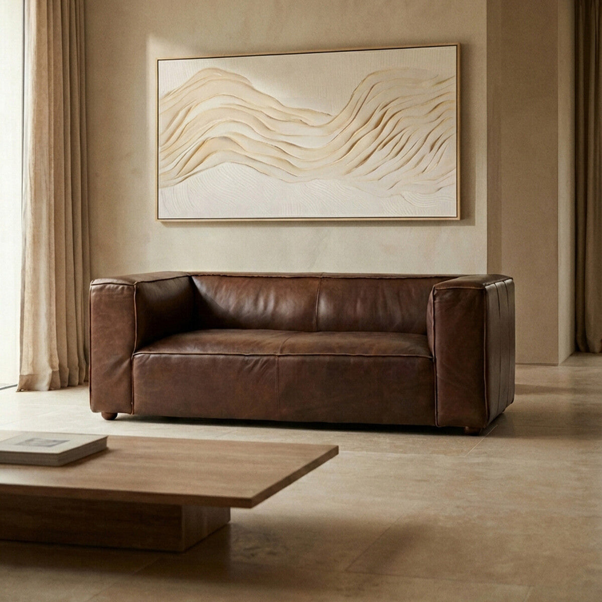 Orsina King 2 Seater Antique Brown Leather Sofa – Modern Compact Design