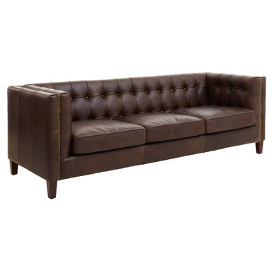 Orsina King 3 Seater Modern Chesterfield Dark Brown Leather Sofa