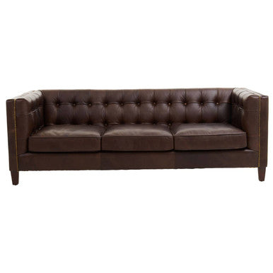 Orsina King 3 Seater Modern Chesterfield Dark Brown Leather Sofa
