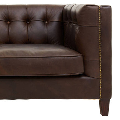 Orsina King 3 Seater Modern Chesterfield Dark Brown Leather Sofa