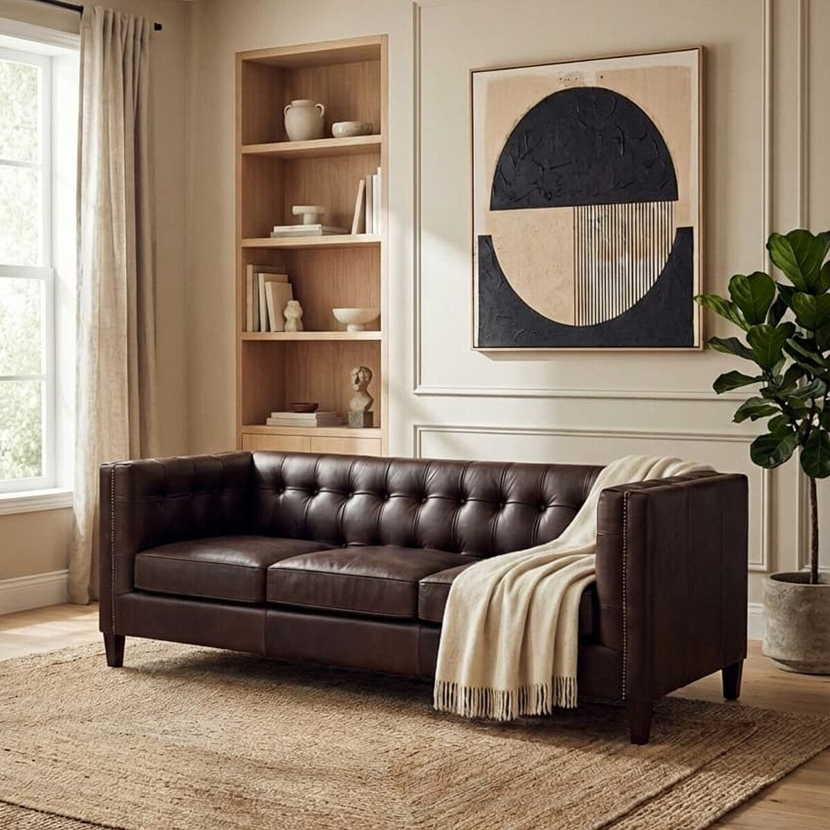 Orsina King 3 Seater Modern Chesterfield Dark Brown Leather Sofa