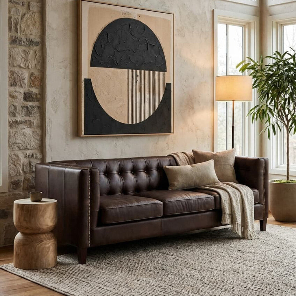 Orsina King 3 Seater Modern Chesterfield Dark Brown Leather Sofa