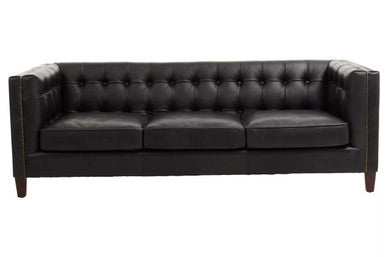 Orsina King 3 Seater Modern Chesterfield Black Leather Sofa