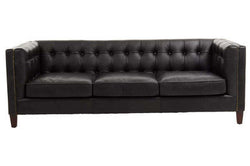 Orsina King 3 Seater Modern Chesterfield Black Leather Sofa