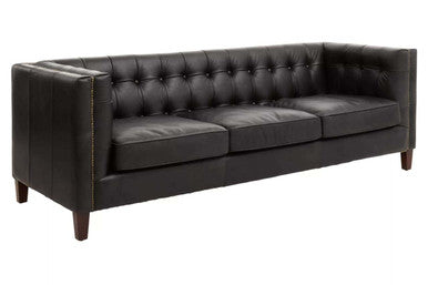 Orsina King 3 Seater Modern Chesterfield Black Leather Sofa