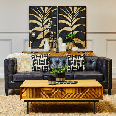 Orsina King 3 Seater Modern Chesterfield Black Leather Sofa