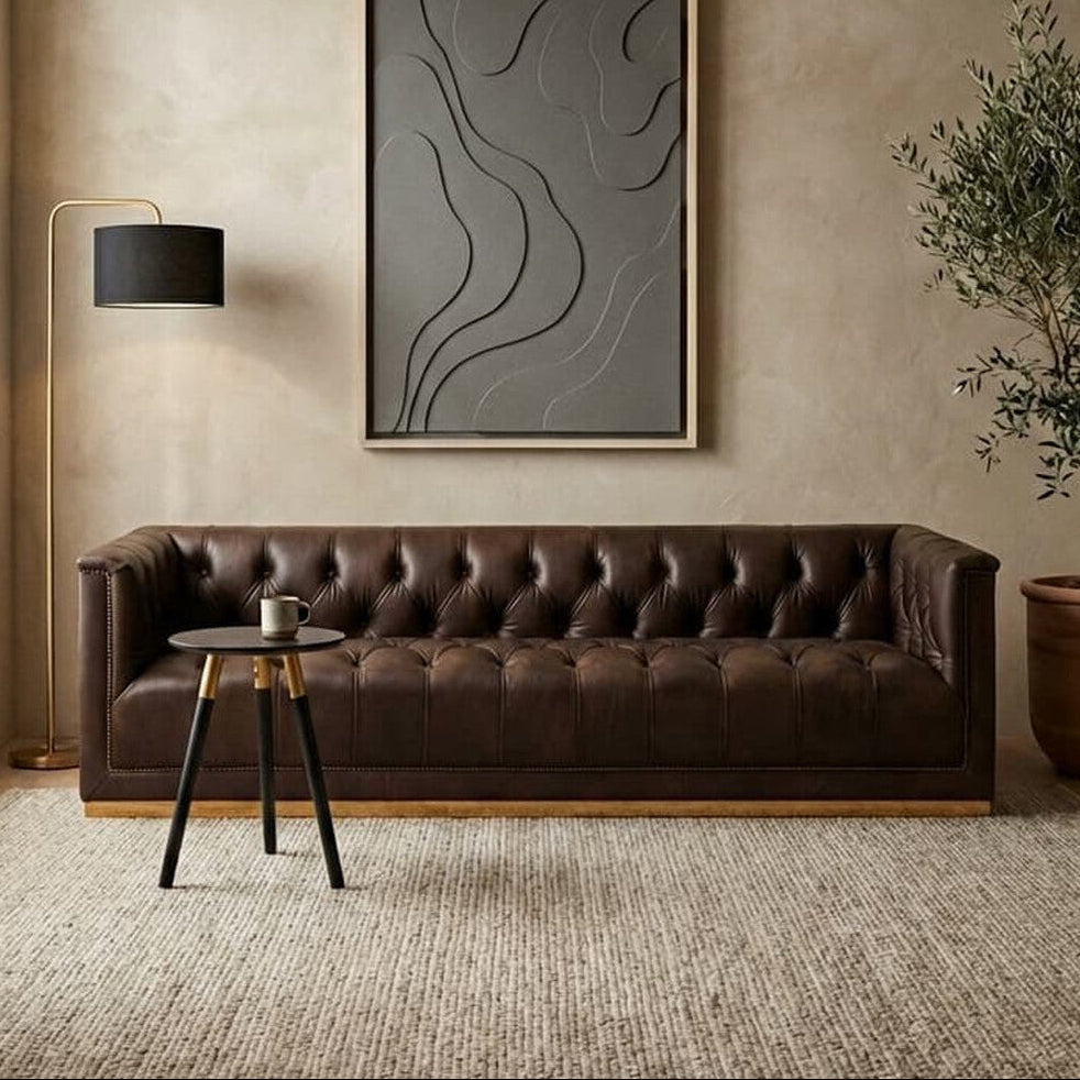 Orsina King 3 Seater Modern Chesterfield Dark Brown Leather Sofa
