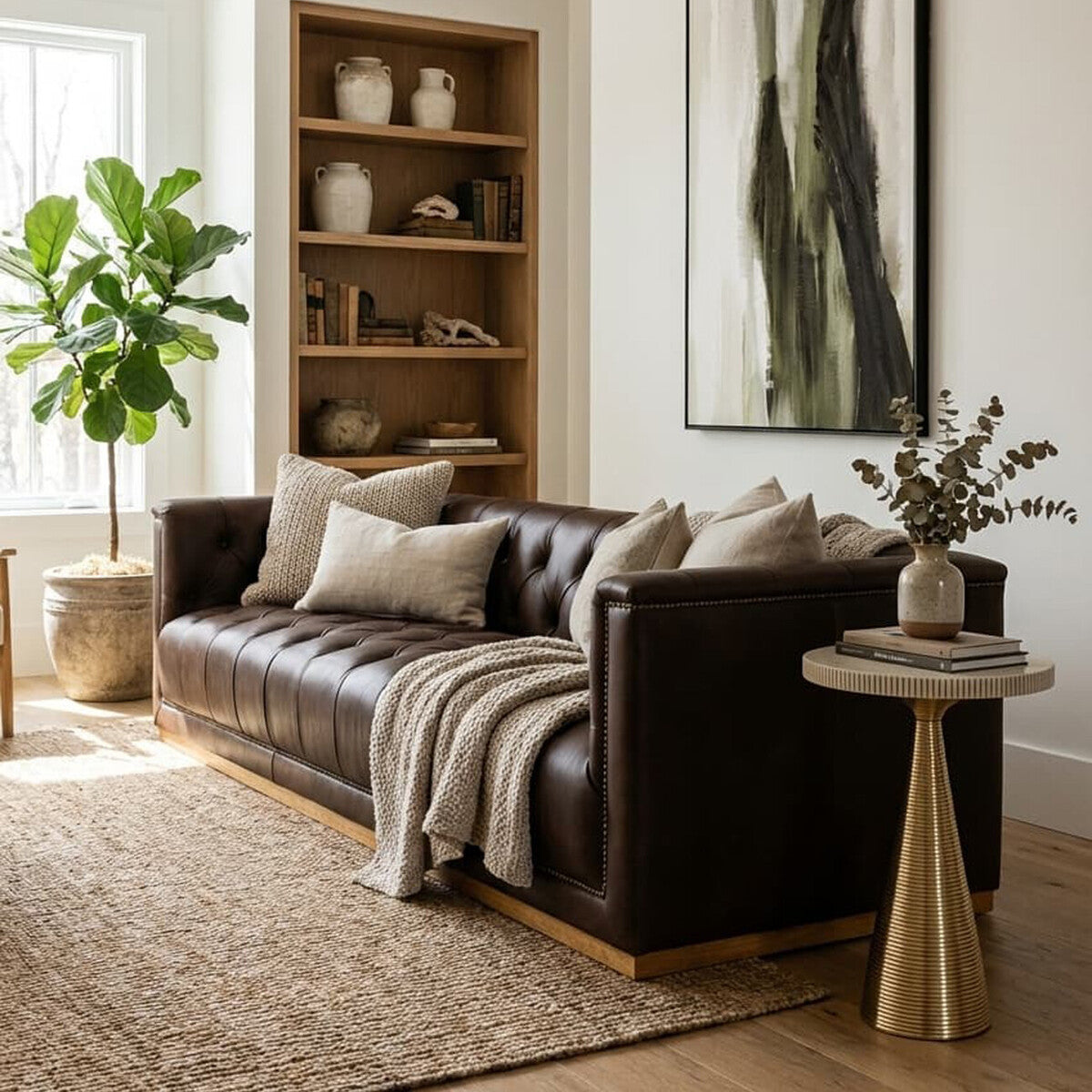 Orsina King 3 Seater Modern Chesterfield Dark Brown Leather Sofa