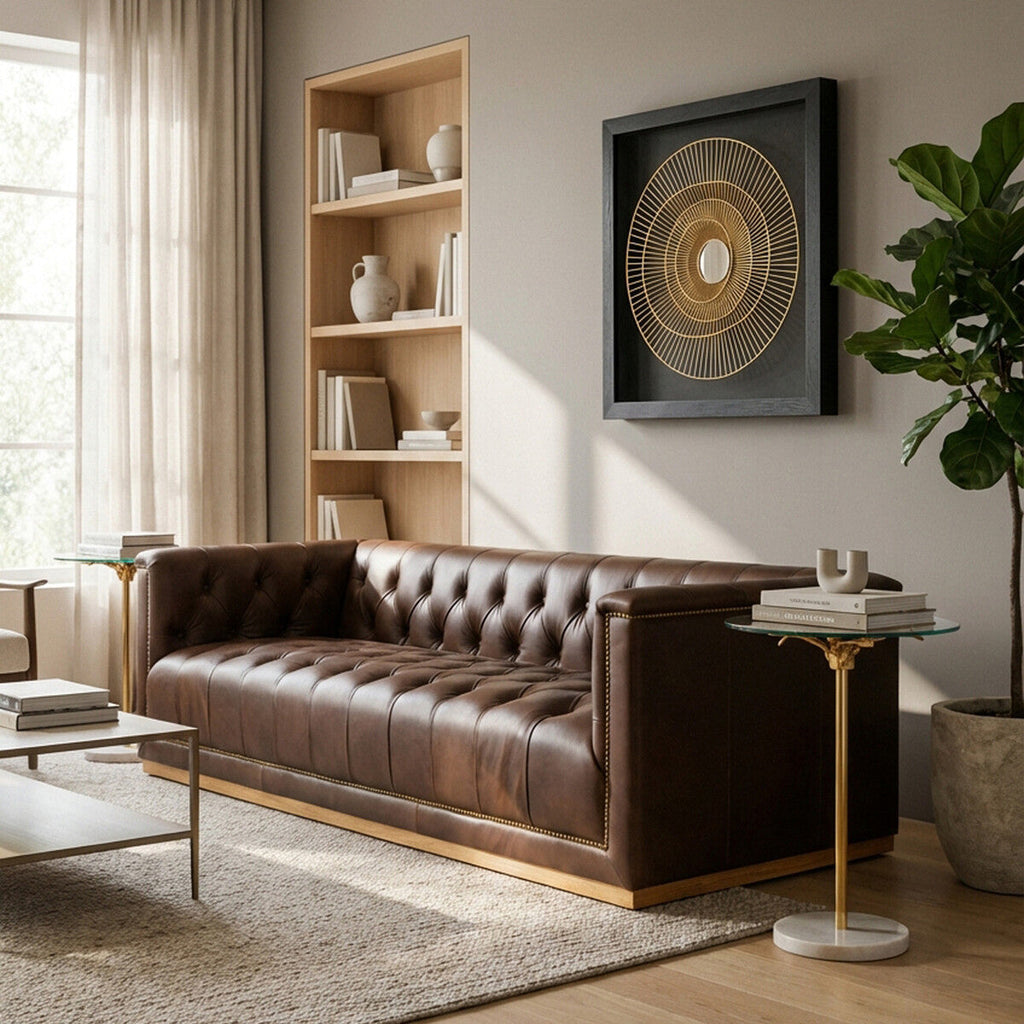 Orsina King 3 Seater Modern Chesterfield Dark Brown Leather Sofa