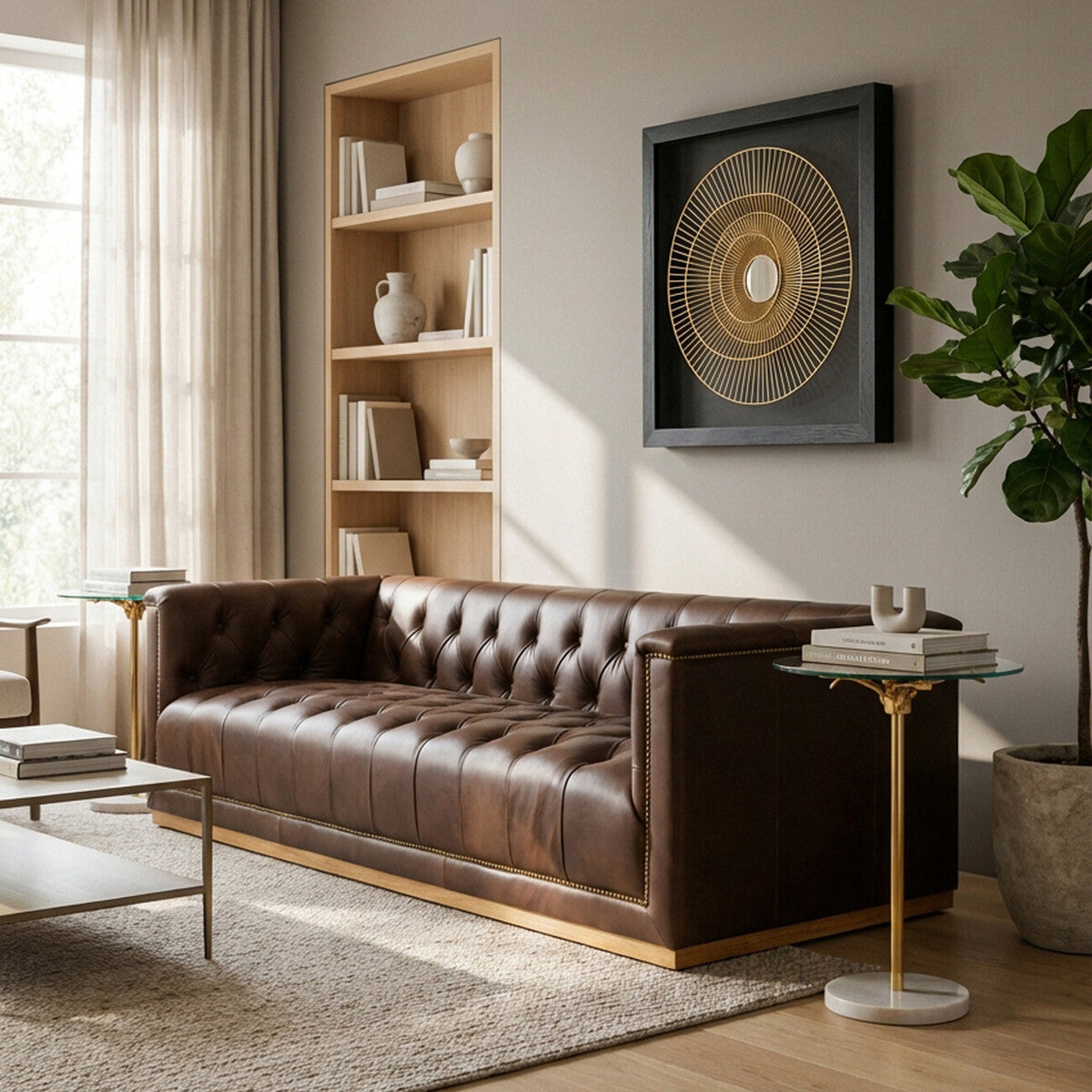 Orsina King 3 Seater Modern Chesterfield Dark Brown Leather Sofa