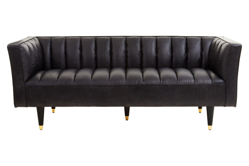 Orsina King 3 Seater Black Leather Sofa with Flared Arms
