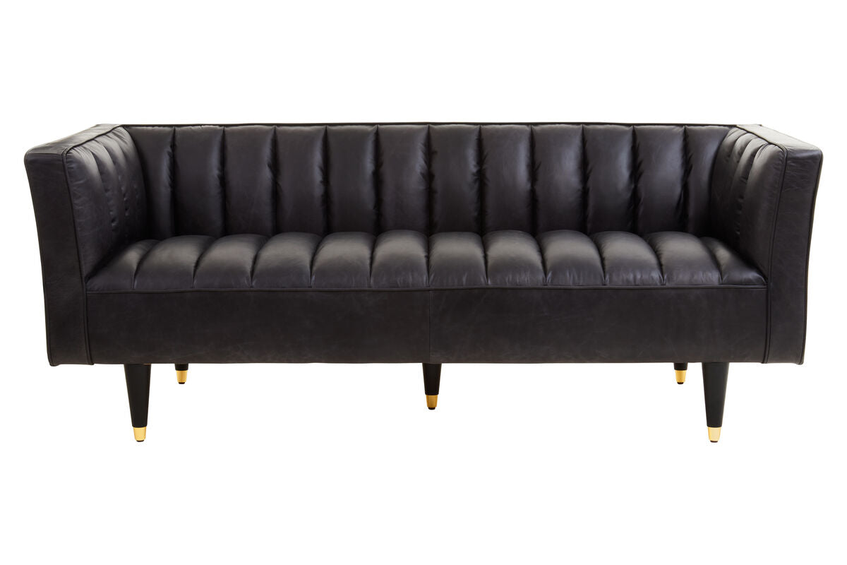 Orsina King 3 Seater Black Leather Sofa with Flared Arms