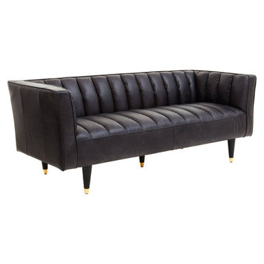 Orsina King 3 Seater Black Leather Sofa with Flared Arms