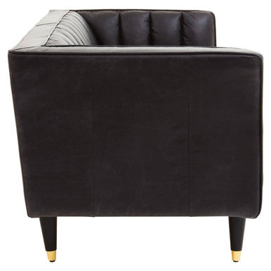 Orsina King 3 Seater Black Leather Sofa with Flared Arms