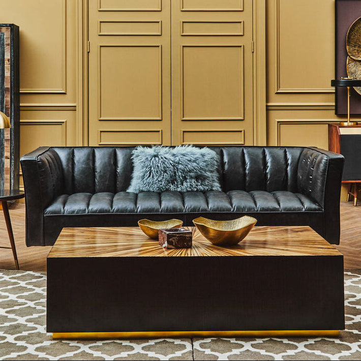 Orsina King 3 Seater Black Leather Sofa with Flared Arms
