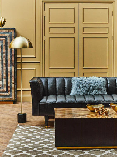 Orsina King 3 Seater Black Leather Sofa with Flared Arms