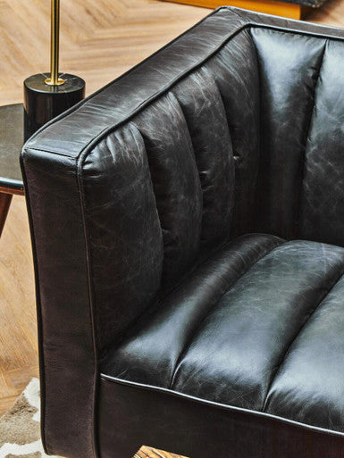 Orsina King 3 Seater Black Leather Sofa with Flared Arms