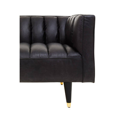 Orsina King 3 Seater Black Leather Sofa with Flared Arms