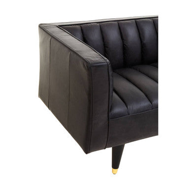 Orsina King 3 Seater Black Leather Sofa with Flared Arms