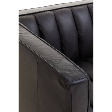 Orsina King 3 Seater Black Leather Sofa with Flared Arms