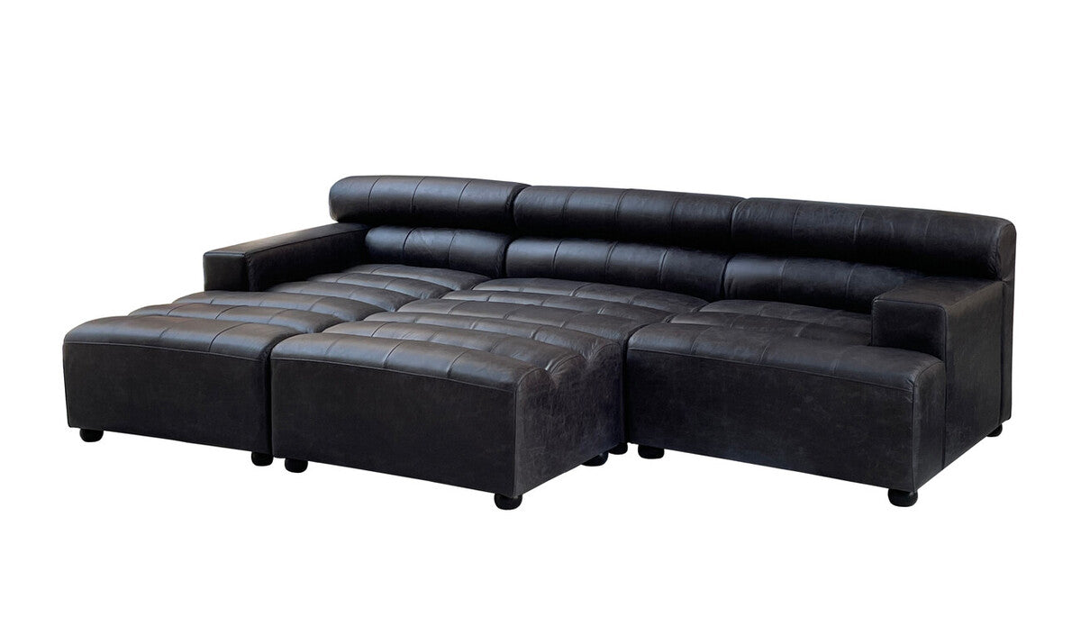 Orsina King Leather Modular Chaise Sofa | Left Arm - Antique Black