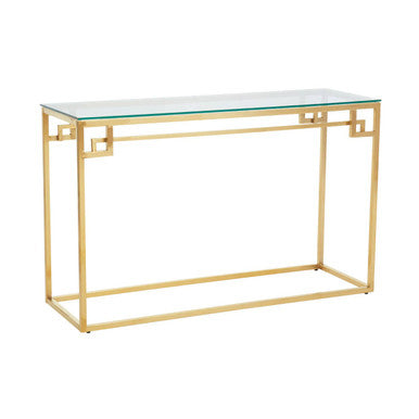 Orsina Gold Brushed Stainless Steel Console Table | Tempered Glass