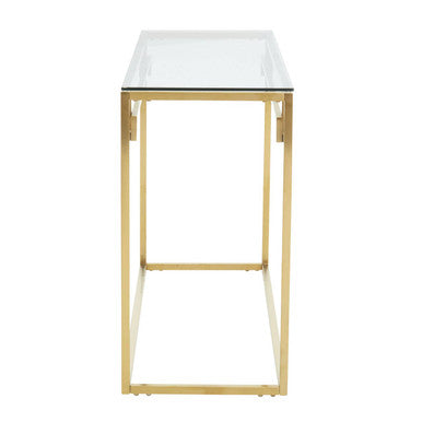 Orsina Gold Brushed Stainless Steel Console Table | Tempered Glass