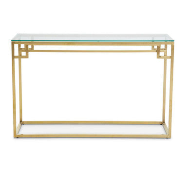 Orsina Gold Brushed Stainless Steel Console Table | Tempered Glass